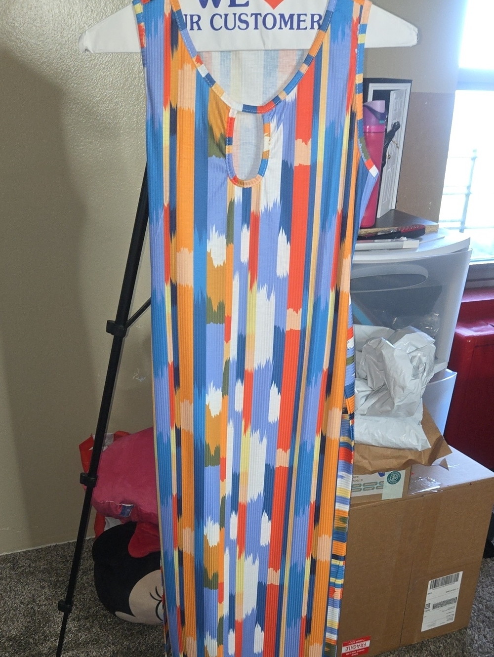 Sleeveless Multicolor Stripe Maxi Dress - Blue/Orange/Yellow